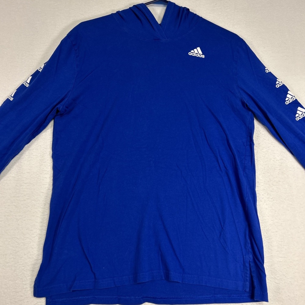 Adidas Hooded Shirt Boys Youth XL 18/20 Blue Long Sleeve Tee Running FGL009